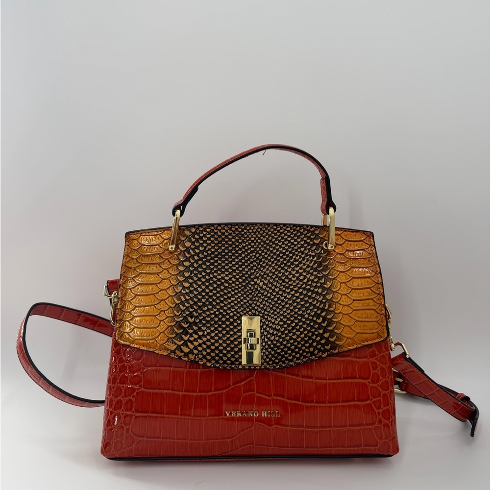 Verano Hill Versailles Croc Embossed Vegan Leather Shoulder Bag In Orange